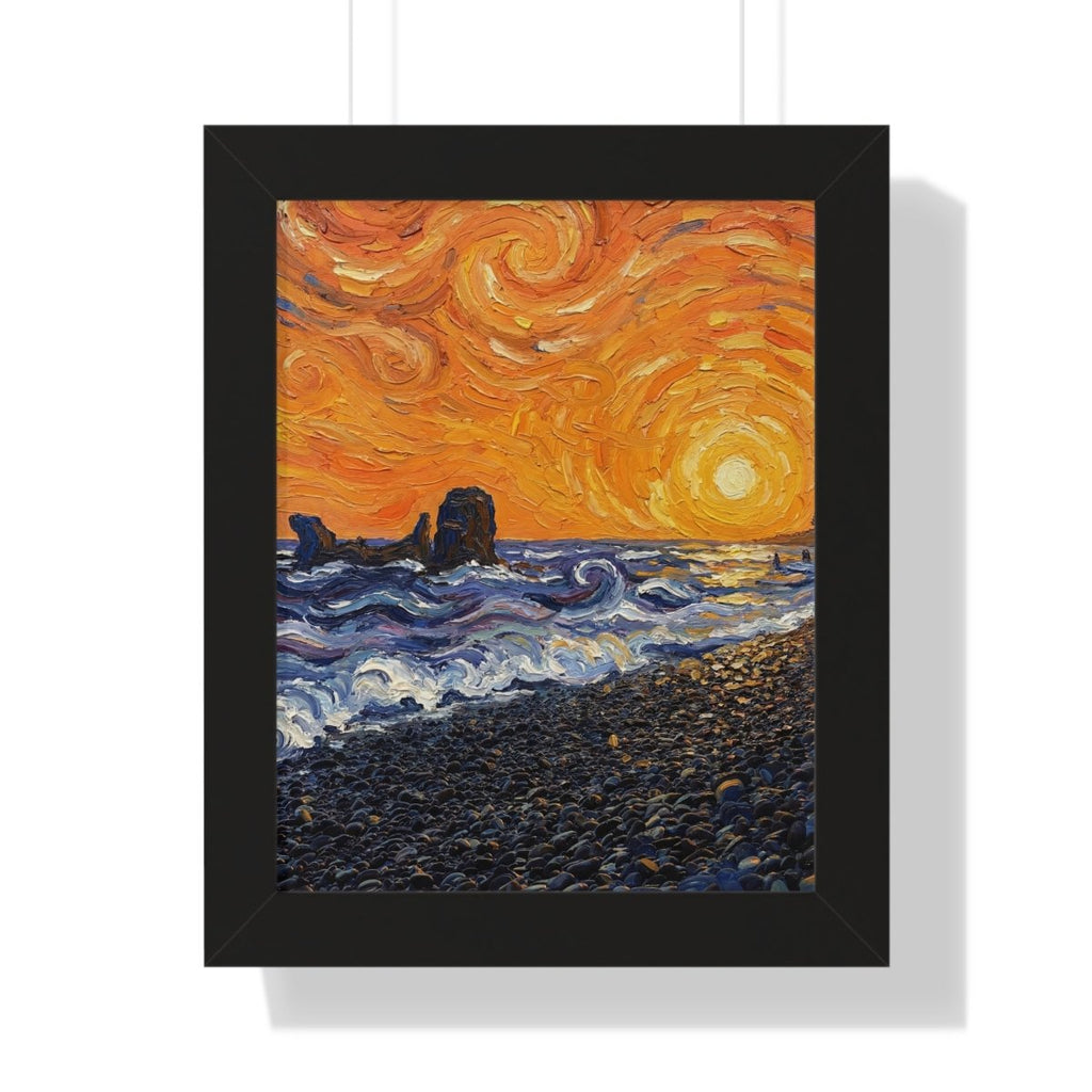 El Último Sol de El Tunco: El Salvador framed fine art print by Memora—real photo, painterly style, ships USA.