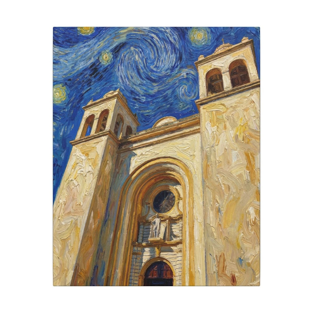 La Catedral Bajo las Estrellas: El Salvador canvas wall art by Memora—real photo, painterly style, ships USA.